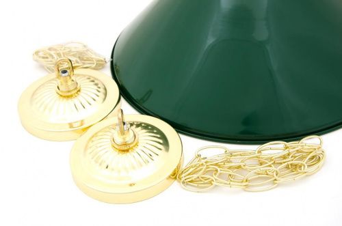 Лампа на два плафона «Evergreen» (золотистая штанга, зеленый плафон D35см)